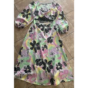 ASOS US 10 Satin Printed Cutout Long Dress